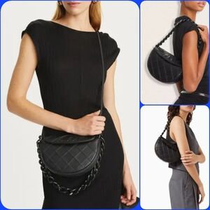 NWT Tory Burch Black Quilted Crescent Crossbody Bag